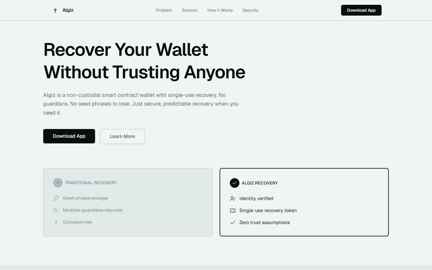 Screenshot of the Algiz Wallet website