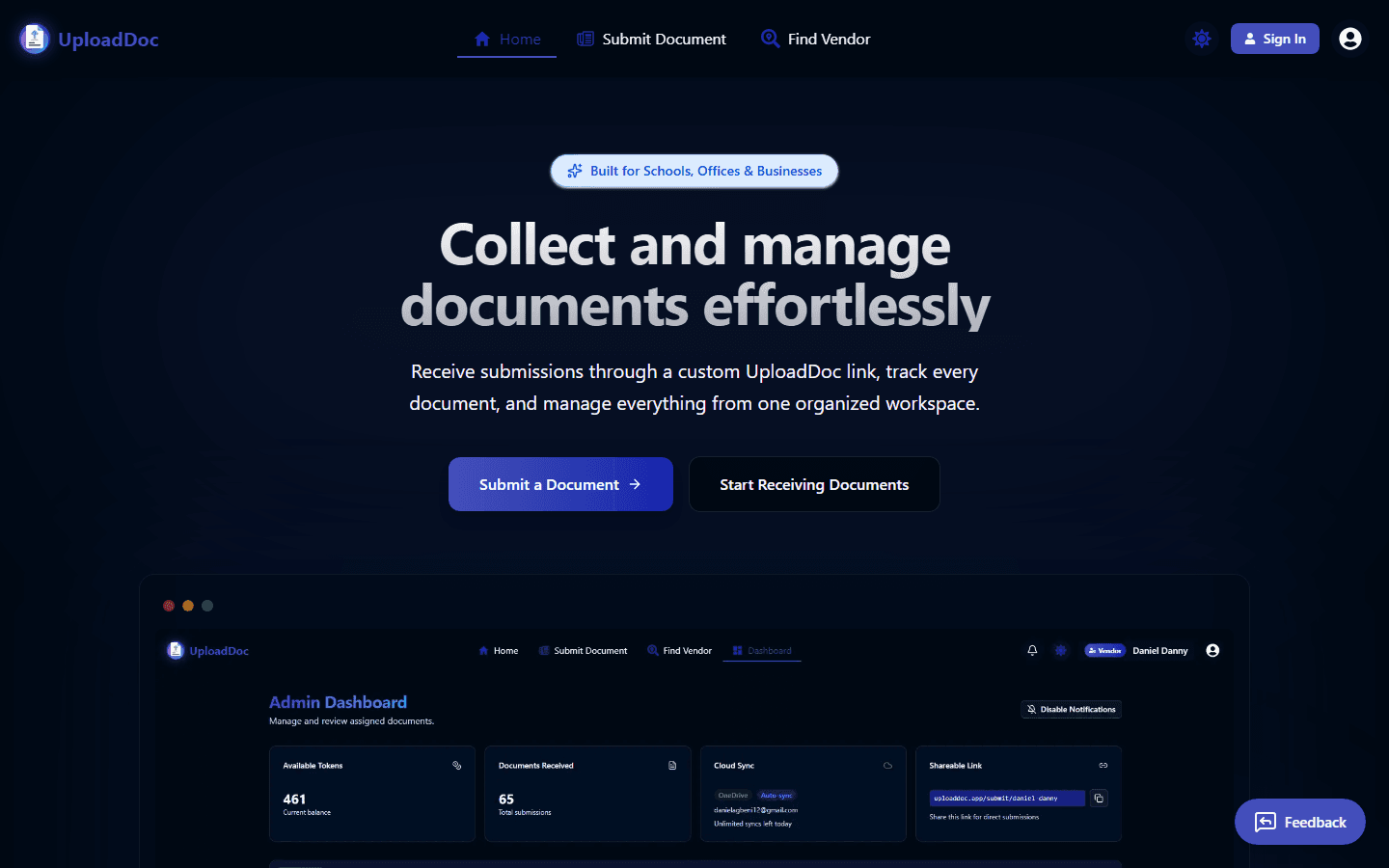 Screenshot of the UploadDoc website